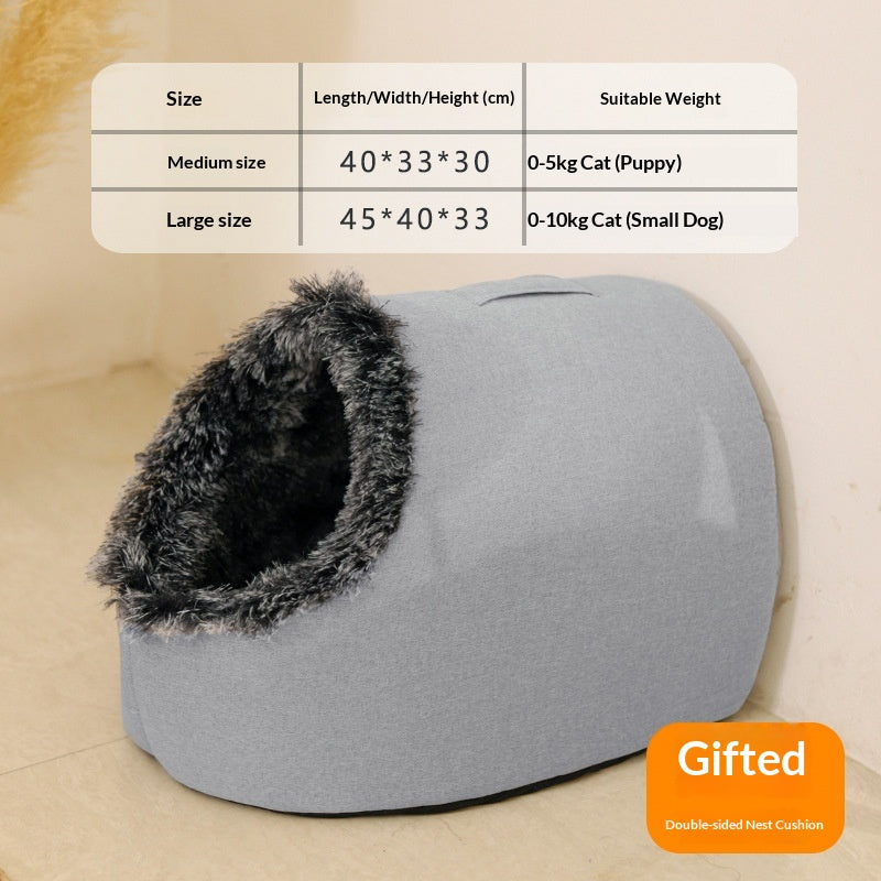 Thick Warm Enclosed Winter Cat Pet Bed