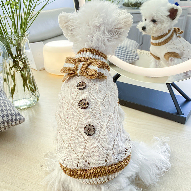 Bowknot Hollow Knit Dog Cat Sweater