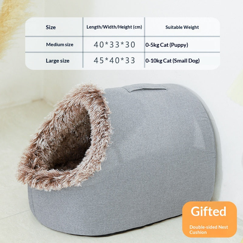 Thick Warm Enclosed Winter Cat Pet Bed