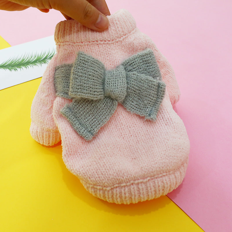 Bowknot Hollow Knit Dog Cat Sweater