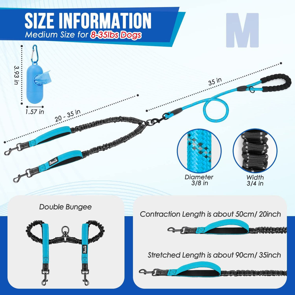 Heavy-Duty Reflective Double Dog Leash