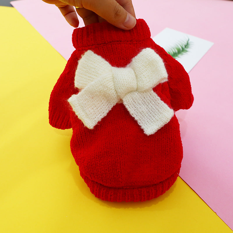 Bowknot Hollow Knit Dog Cat Sweater