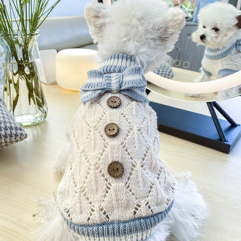 Bowknot Hollow Knit Dog Cat Sweater