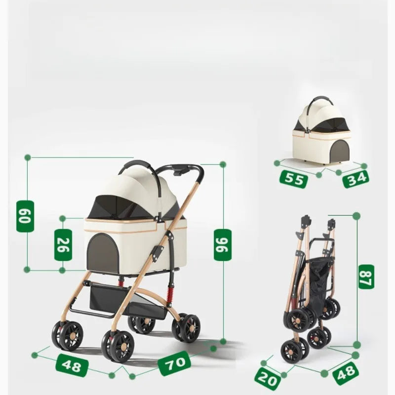 Foldable 2-in-1 Pet Travel Carrier Stroller