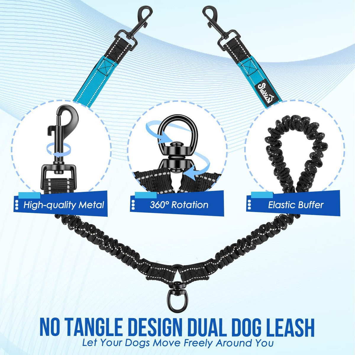 Heavy-Duty Reflective Double Dog Leash