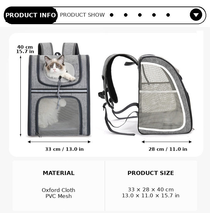 Large Ventilated Pet Travel Backpack Carrier