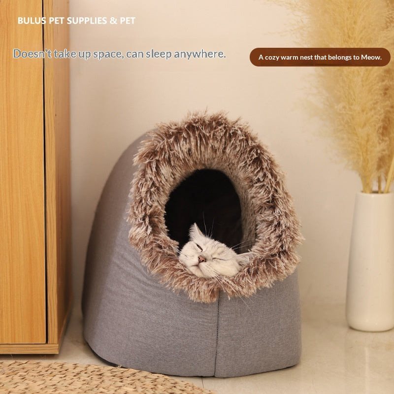 Thick Warm Enclosed Winter Cat Pet Bed