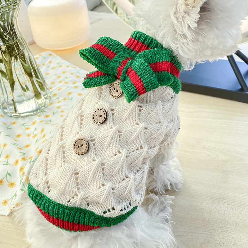 Bowknot Hollow Knit Dog Cat Sweater
