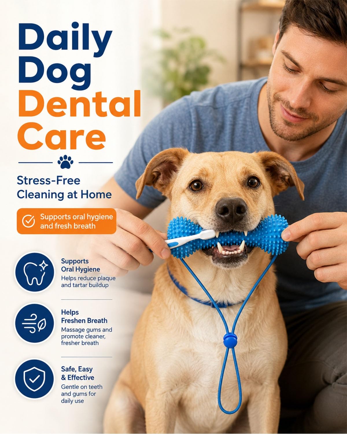 Dual-Action Dog Dental Chew Toothbrush Toy