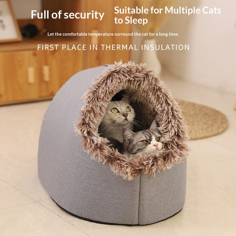 Thick Warm Enclosed Winter Cat Pet Bed