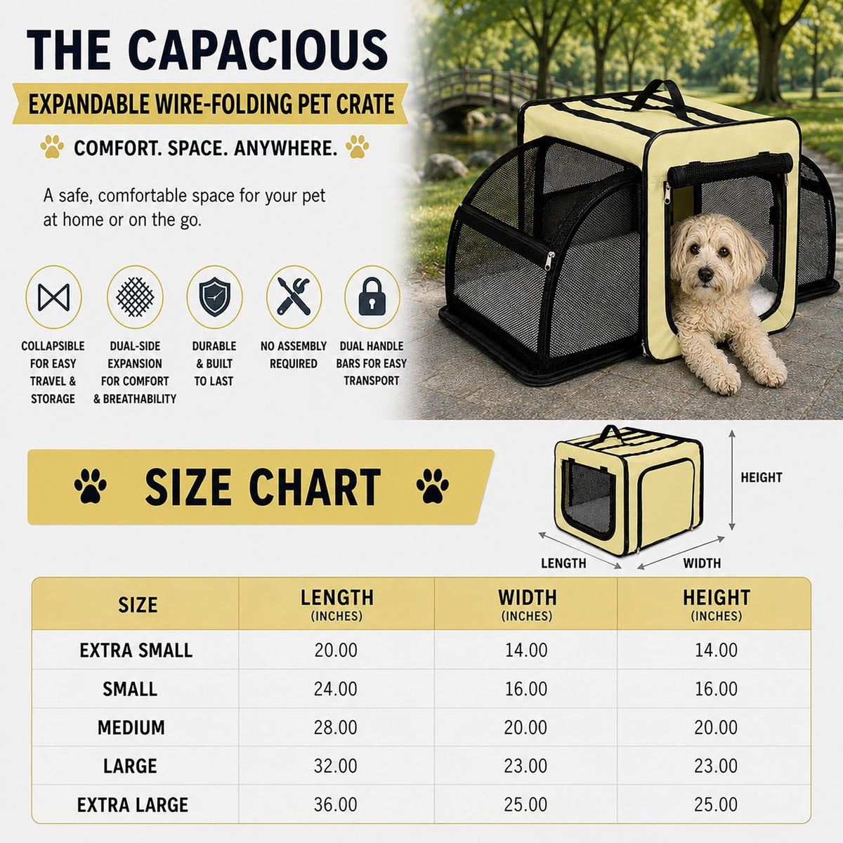 Dual-Sided Expandable Folding Pet Crate Carrier