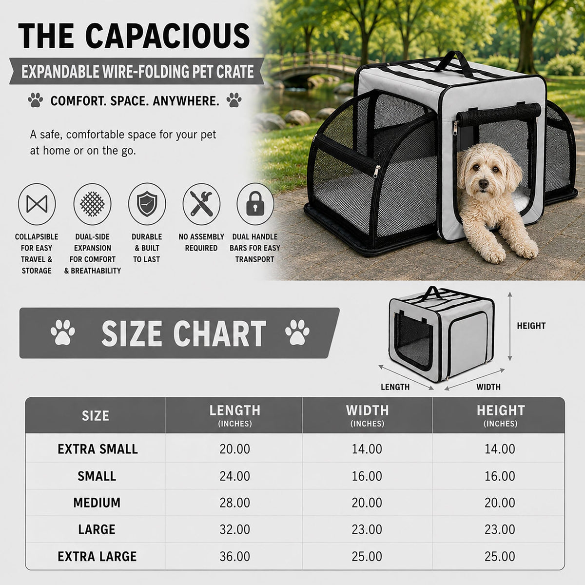 Dual-Sided Expandable Folding Pet Crate Carrier
