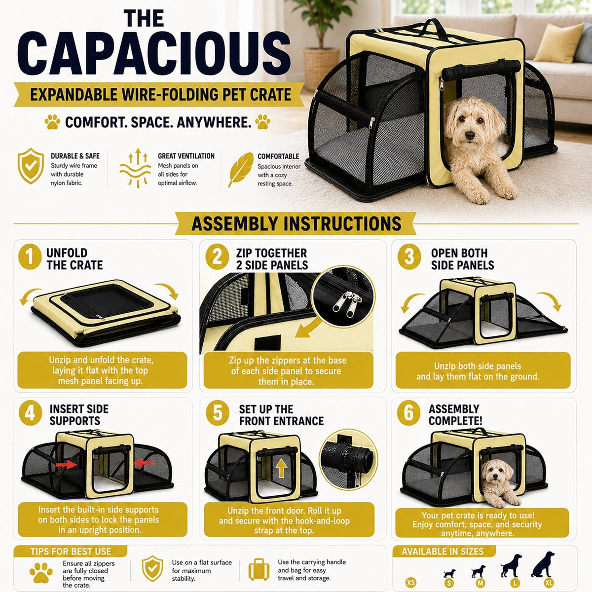 Dual-Sided Expandable Folding Pet Crate Carrier