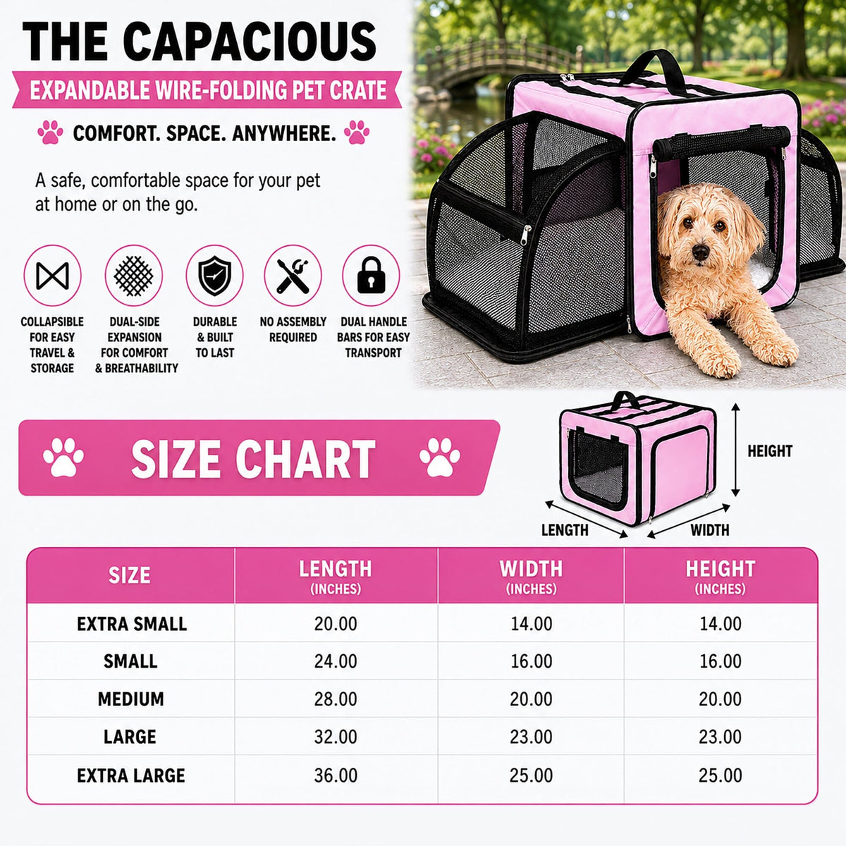 Dual-Sided Expandable Folding Pet Crate Carrier