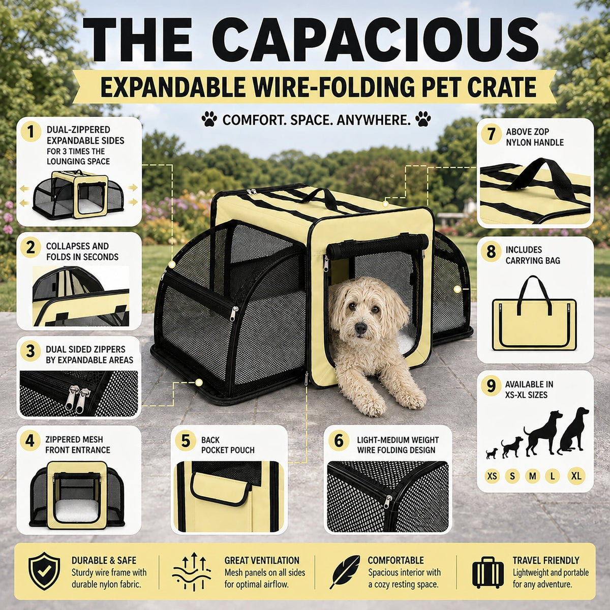 Dual-Sided Expandable Folding Pet Crate Carrier
