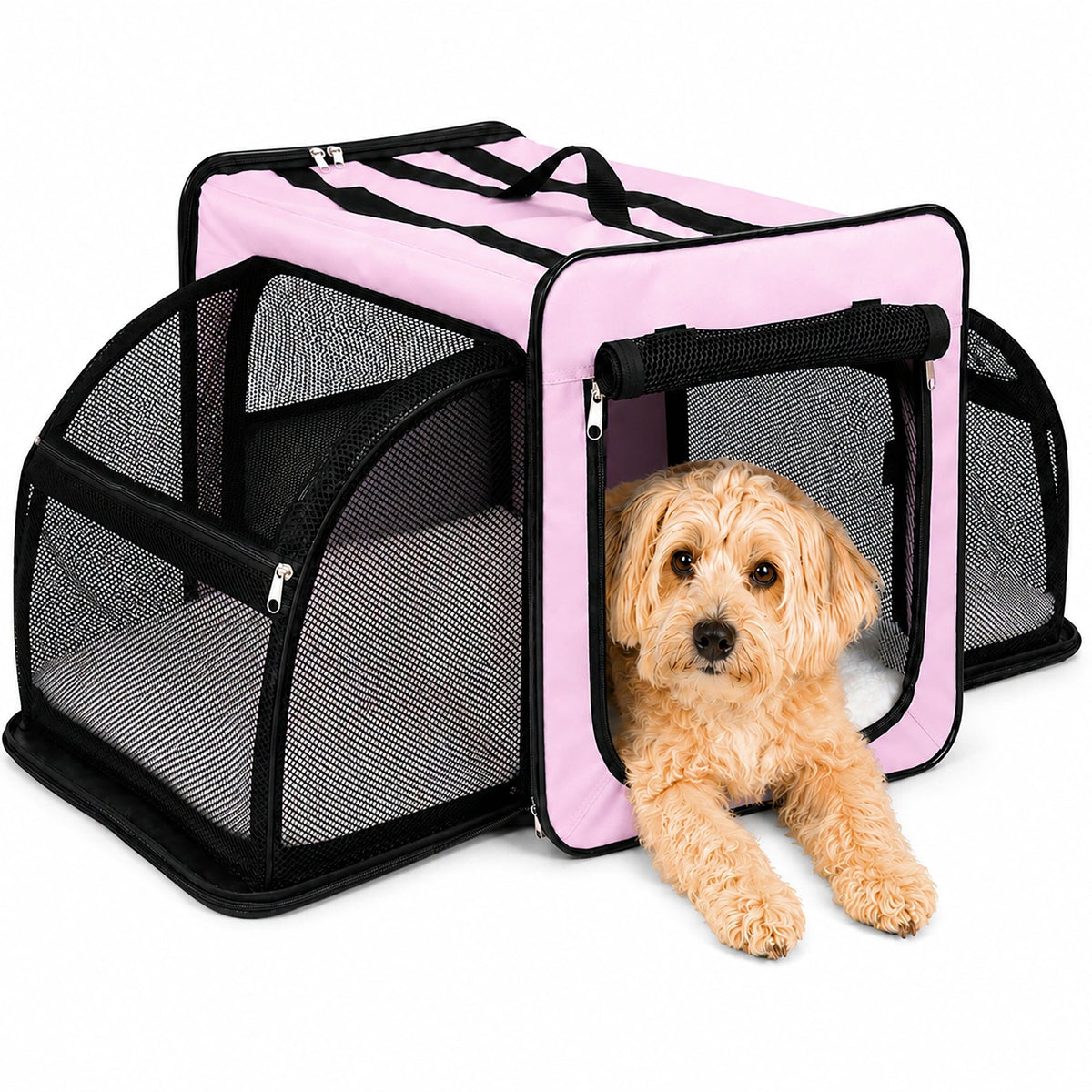 Dual-Sided Expandable Folding Pet Crate Carrier