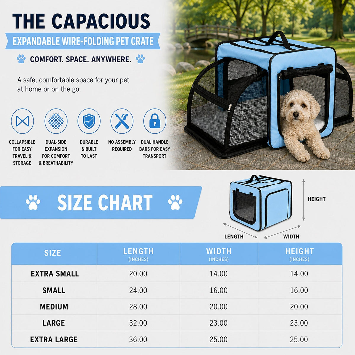 Dual-Sided Expandable Folding Pet Crate Carrier
