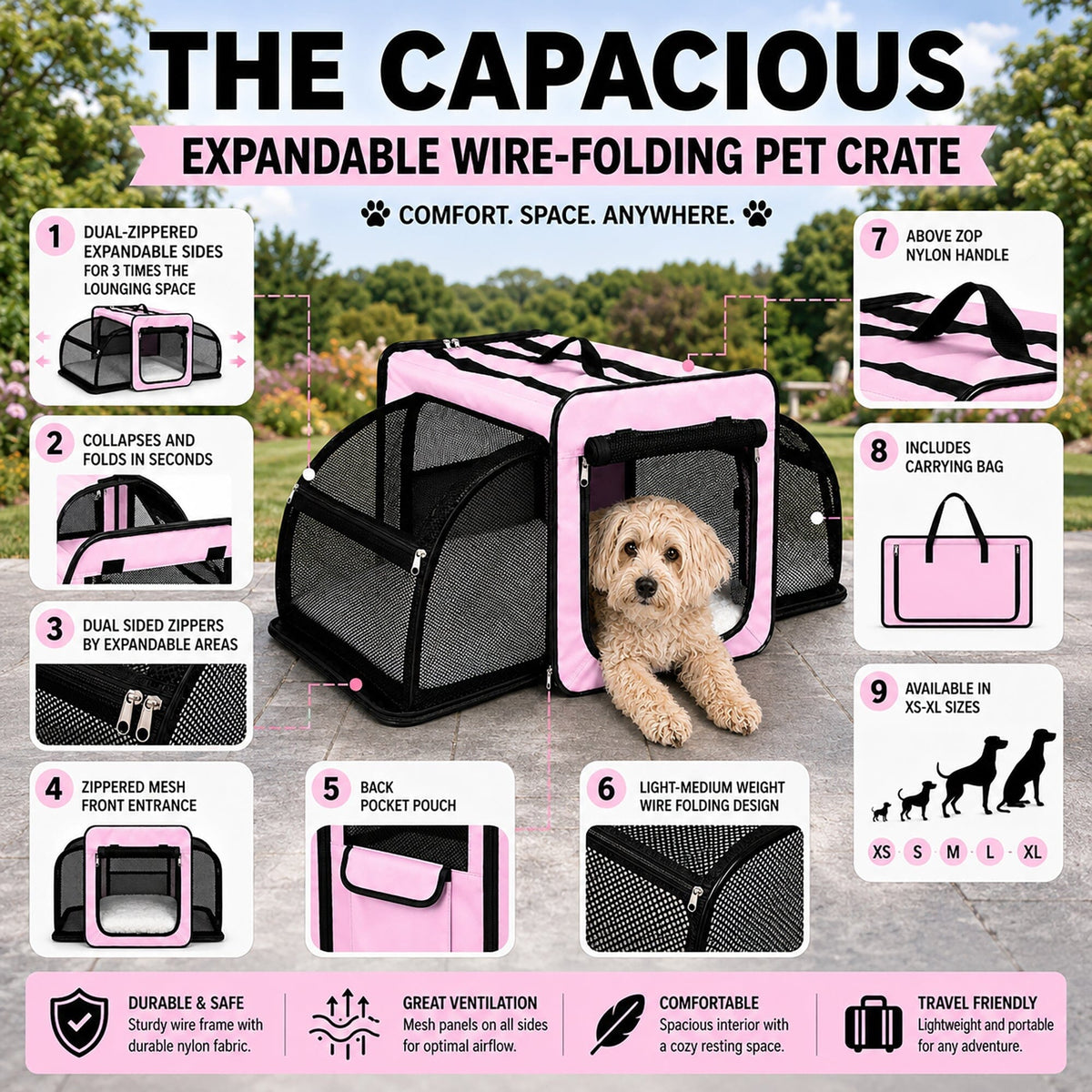Dual-Sided Expandable Folding Pet Crate Carrier