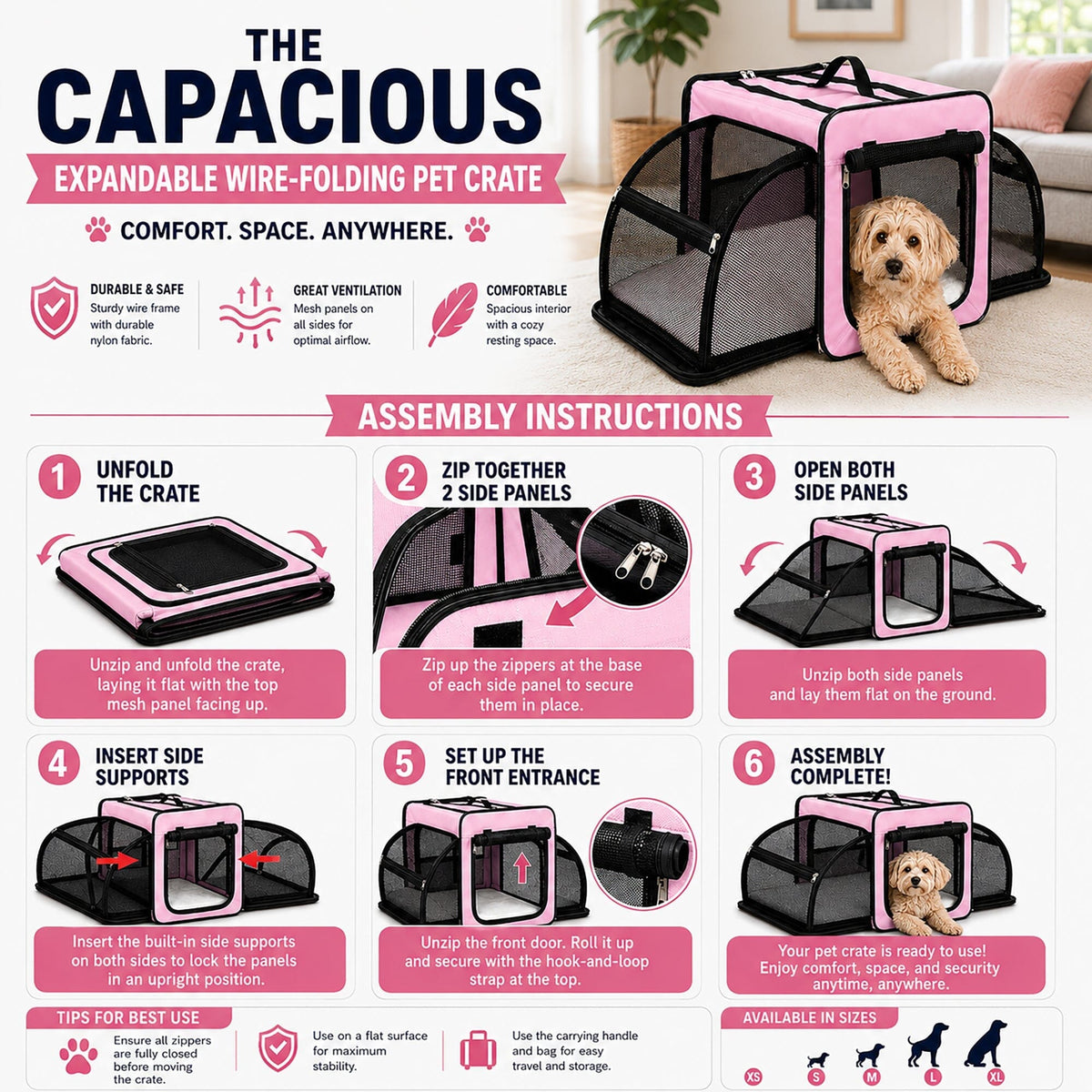 Dual-Sided Expandable Folding Pet Crate Carrier